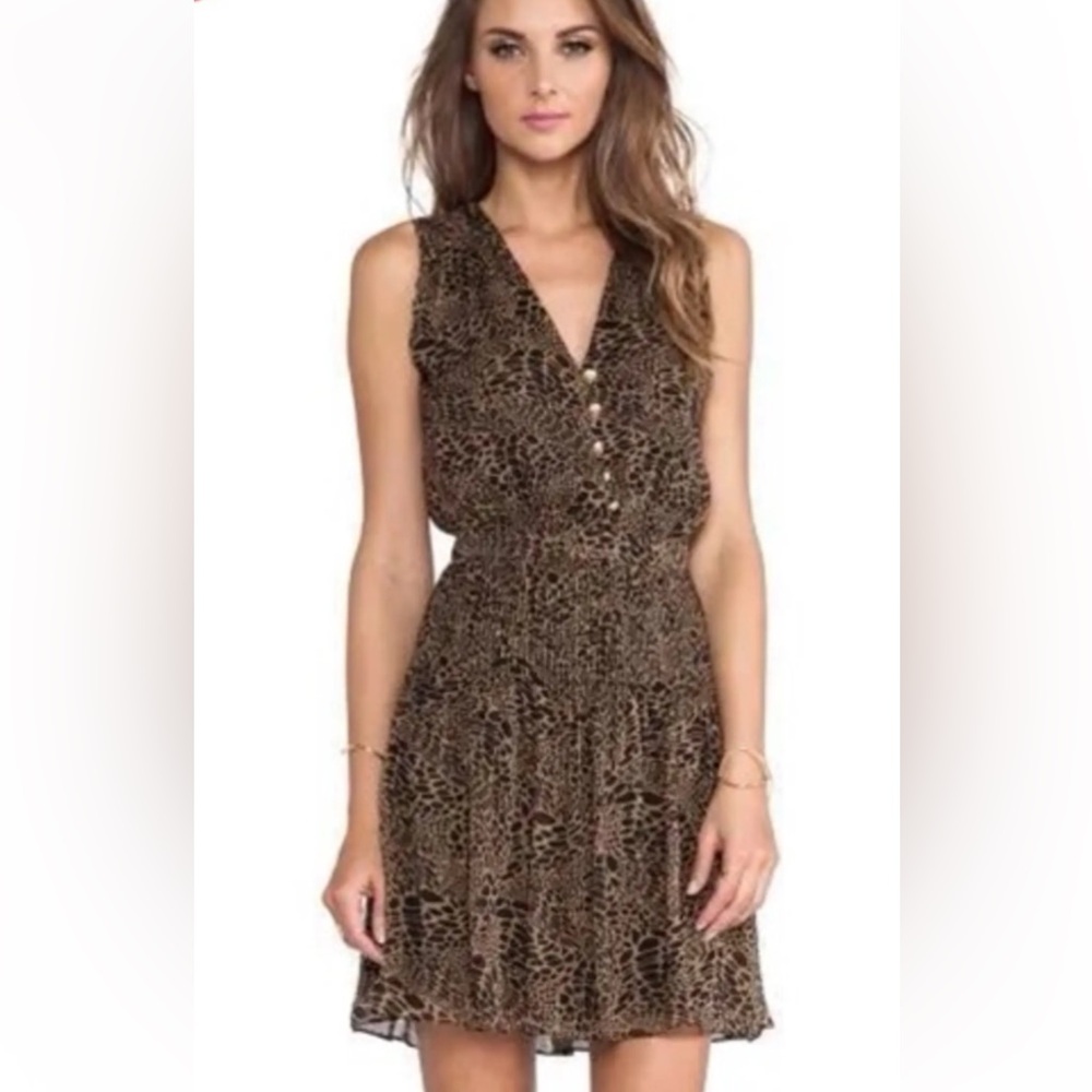 Diane Von Furstenberg Zaeta Silk Chiffon Pleated Animal Leopard Dress Size 6